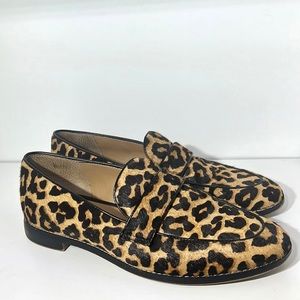 Franco Sarto Hudley 3 Leopard Print Leather Calf Hair Slip On Loafers Size 9